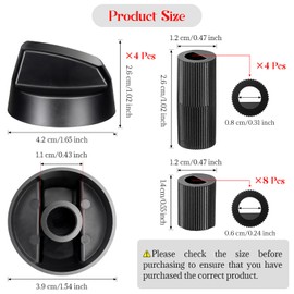 4 Pack Black Universal Control Knobs with Replacement for 12 Adapters, Universal Stove Knobs Replacements, Upgrade Universal Knobs, Wide Application for for Oven Stove Range