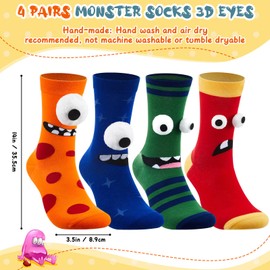 Shyyween 4 Pairs Monster Socks 3D Eyes Socks Adult Chenille Fuzzy Plush Crew Socks for Men Women
