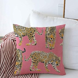 Torianna Decorative Throw Pillow Cushion Covers for Couch Pattern Different Cheetah Wild Striped Leopards Animal On Chic Animals Wildlife with Pink Textures Linen Sofa Pillows Case 16x16 Inch