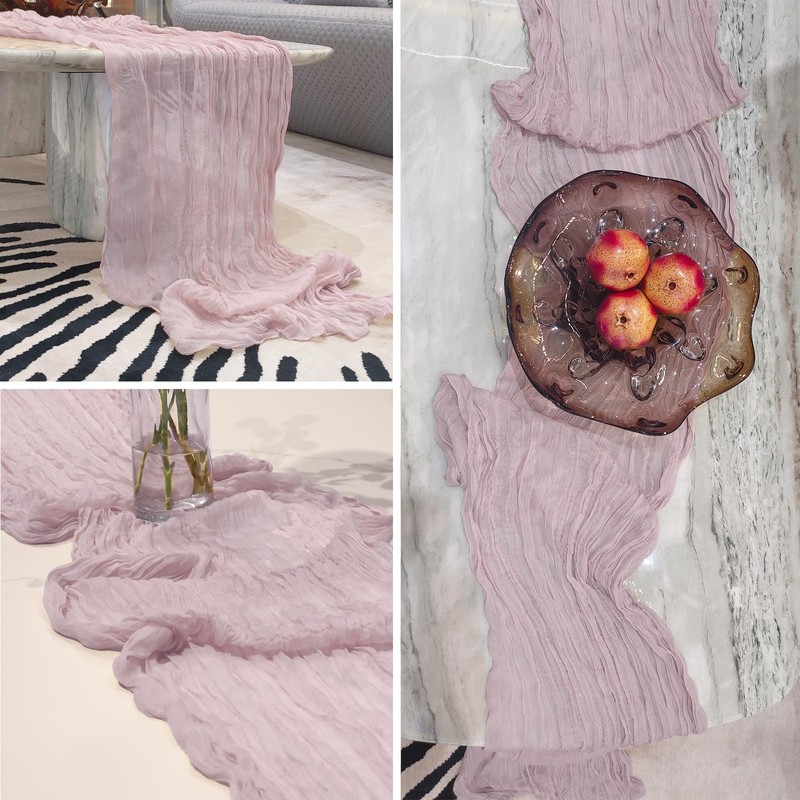 Newthinking 4 Packs Cheesecloth Table Runner, 10ft Pink Cheesecloth Table