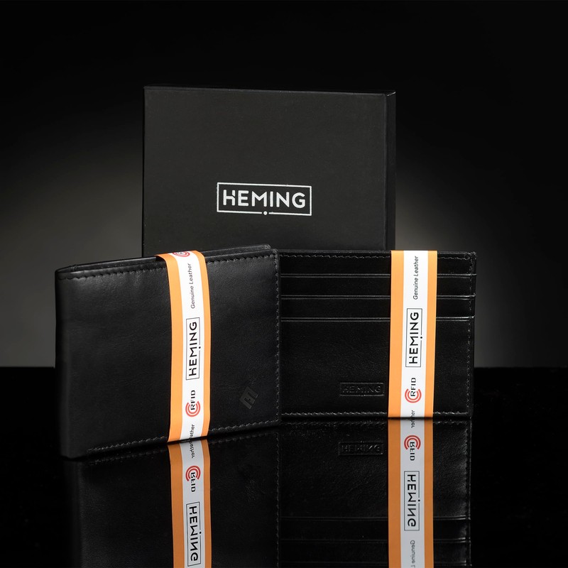 HEMING Black leather wallet for men, small wallet, wallet with