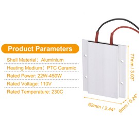 sourcing map PTC Heating Element, AC DC 110V PTC Heating Plate Aluminum Shell Ceramics Polyimide Film Plate Heater 22W-450W 230C Insulated Constant Temperature Ceramic Thermostatic