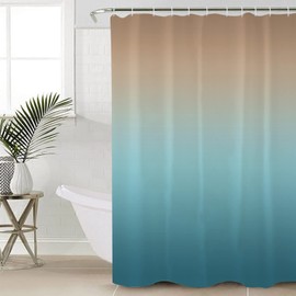 Wotrend Ombre Texture Shower Curtain for Bathroom, Gradient Brown to Turquoise Teal Bath Curtain, Gradient Color Shower Curtain with Hooks Polyester Waterproof Home Bathtub Decor, 36 x 72 Inch