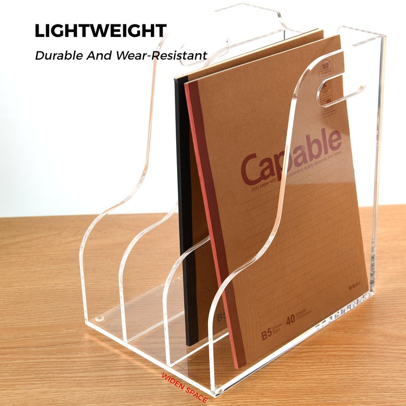 AIMOLLY 3 Vertical Compartments File Holder, Clear Acrylic Desk Organizer
