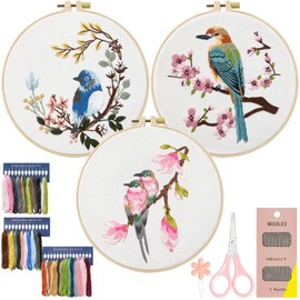 Dremisland 3 Sets Bird Flower Embroidery Kit with Instructions Cross Stitch Kits for Adults Beginners Embroidery Starters Kit Including Embroidery Hoop Threads Needles Adult Women’s Hobbies