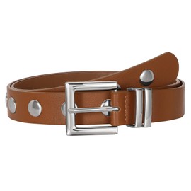 JASGOOD Women Fashion Leather Belt Ladies Studded Belt Silver Buckle Punk Leather Belt for Jeans Pants Dresses