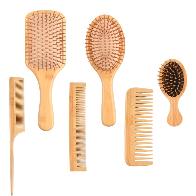 Dokpav Kit De Cepillo y Peine Bambu, 6pcs Peine De