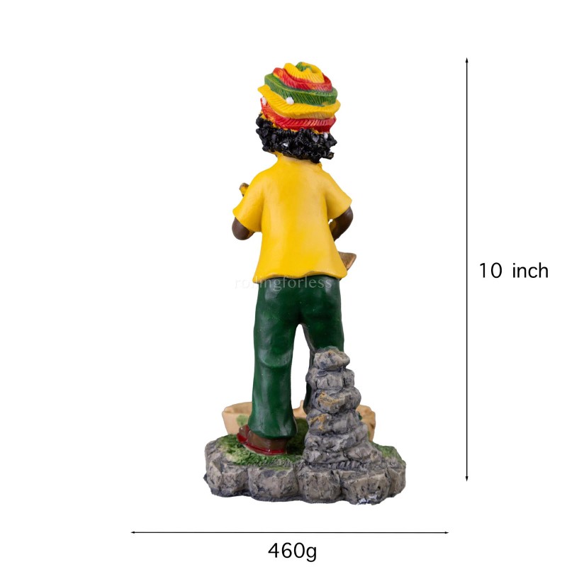 10" Medium Rasta Jamaican Man Holding Bowl Polyresin Ashtray Decoration