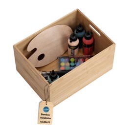 Wooden Box, Bamboo Organiser Boxes, Wooden Box, Storage Box, Robust Organiser, Wooden Crates, Stackable, Various Sizes & HLKauf-Block (Bamboo Box, 40 x 30 x 21 cm & HLKauf-Block)