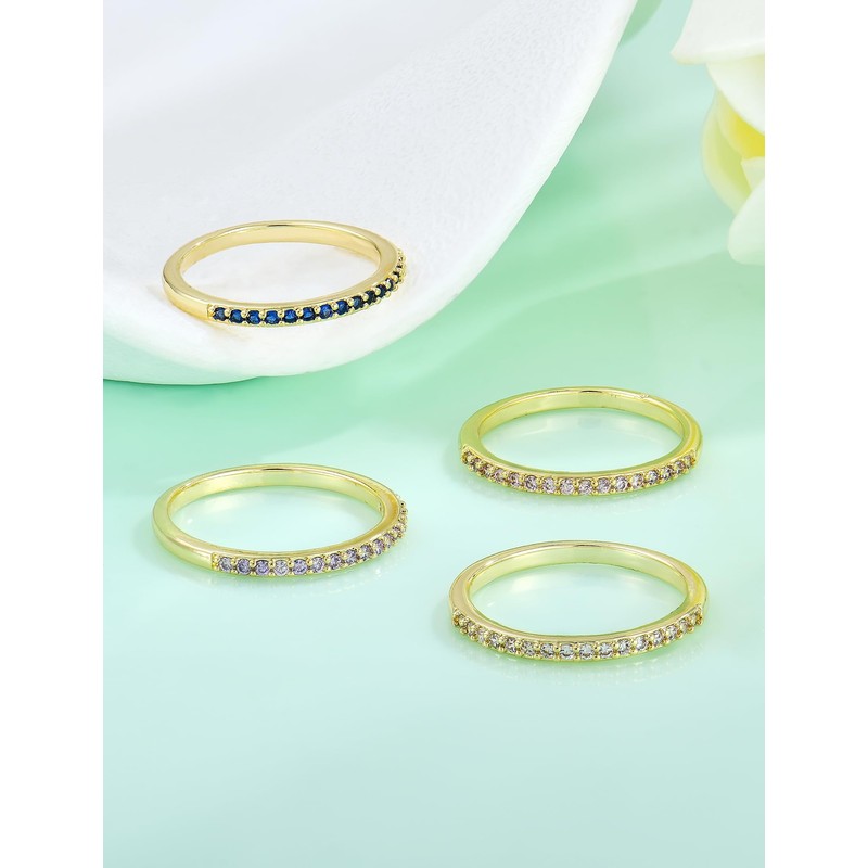 14K Gold Eternity Ring Women Created Amethyst Stackable Band Jewelry