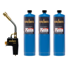 Bernzomatic® DuraCast® Wide Surface Torch - Durable Cast Body Aluminum Construction for Cooking, Heat Shrinking, Metalworking, and Vinyl Wrapping (TS 4500 Torch + 3 Propane Gas Cylinders)