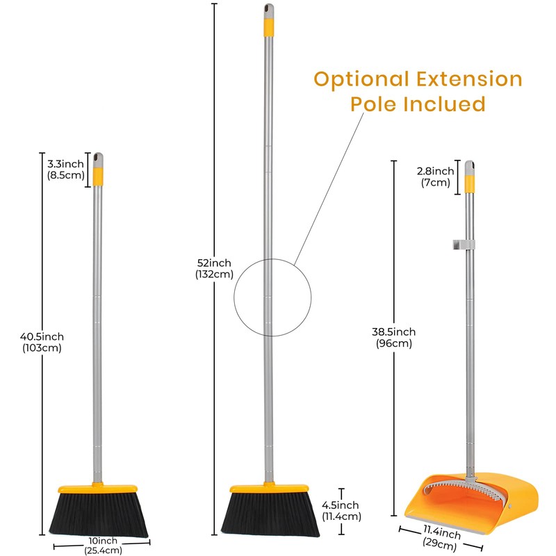 TreeLen Broom and Dustpan Set, Stand Up Broom and Dustpan