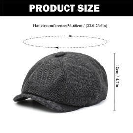 YEWCEP Men's Flat Cap, Peaked Cap, Flat Cap, Newsboy Cap, Adjustable, Black, Unisex, L, Classic, Herringbone Pattern, Autumn Winter 56-60 cm, black