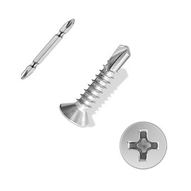 ANCHOREASE #8×3/4″ Sheet Metal Screws 300Pcs, 410 Stainless Steel Flat Head Cross Self Drilling Screws