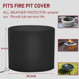 Chiminea Cover Outdoor Waterproof Chiminea Fire Pit Cover Heavy Duty Durable Chiminea Protection Cover with Drawstring (Black, 24D x 24H)