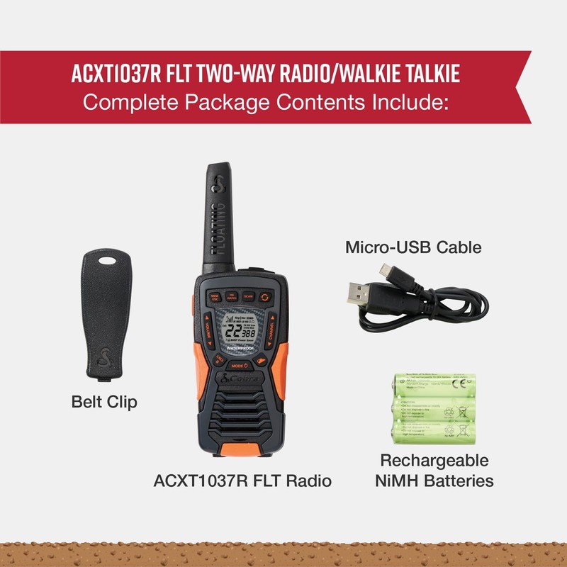 Cobra ACXT1037R FLT Floating Walkie Talkie - Waterproof, Rechargeable, Long