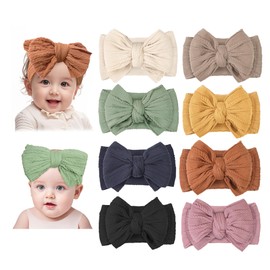 BEWDIO Handmade Baby Headbands Soft Stretchy Nylon Hairbands with Bows for Newborn Infant Baby Toddler (66-02)