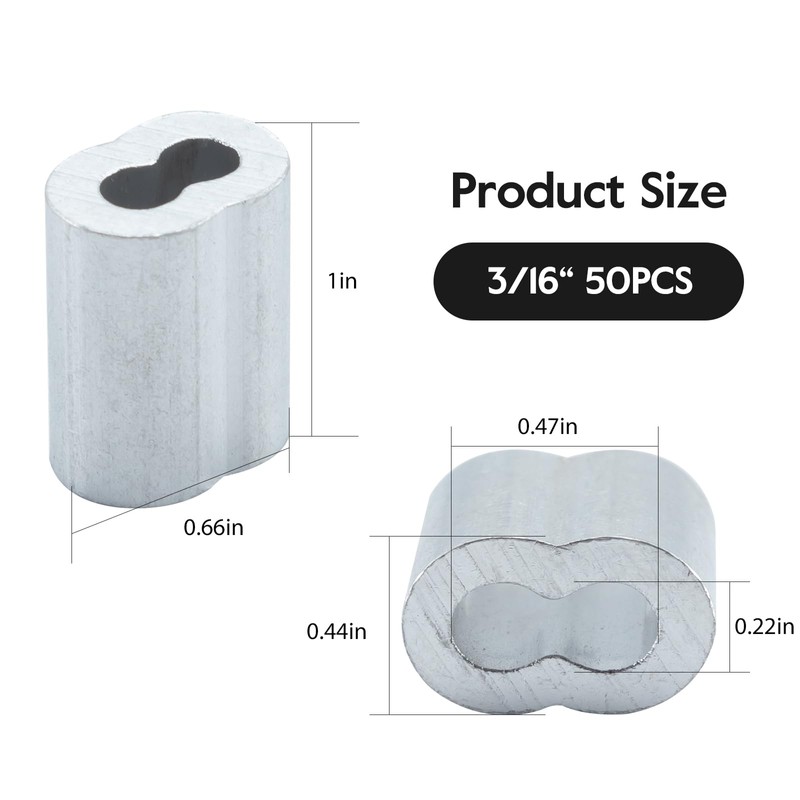HOME MASTER HARDWARE 3/16" Aluminum Crimping Loop Sleeve 50 Pcs,Double