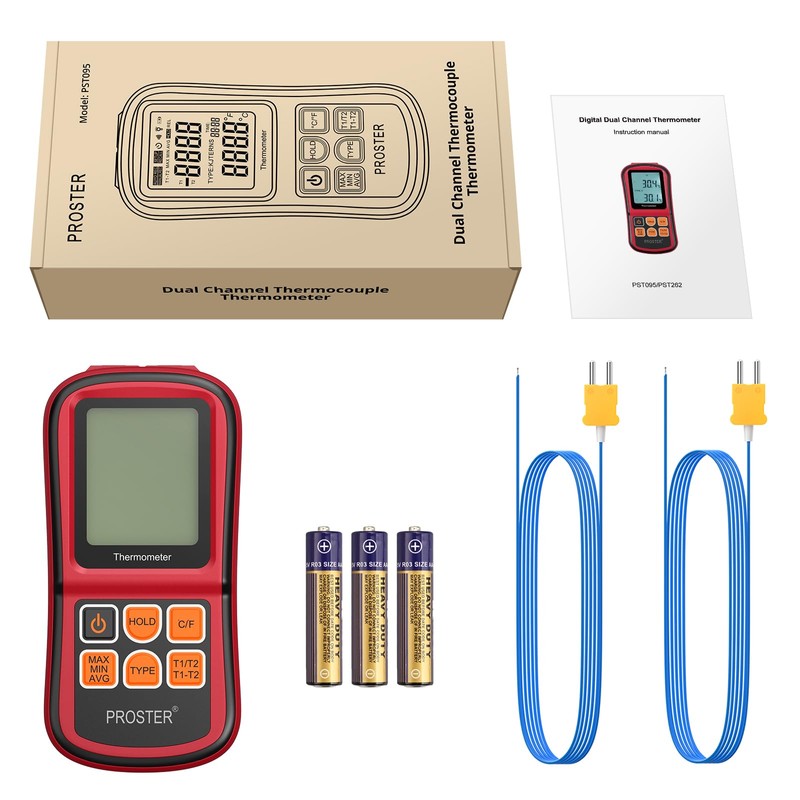 Proster Digital Thermometer Dual Channel Thermocouple Thermometer with Two K-
