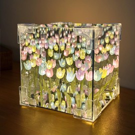 Tulip Night Light LED Infinity Mirror Lamp,Mothers Day Valentines Day Gifts for Mom Women Tulipanes DIY Finished Product Decorations Lights Flower Lamp Bedside Table Lamp Creative Gift(Multicolored)