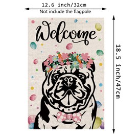 Easter Garden Flag Easter Egg English Bulldog Dog Double Sided Flags for Outside Welcome Holiday Flowers Outdoor Lawn Yard Decorations 12.5x18 Inch