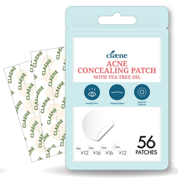 CLAENE Acne Patch Pimple Patch - Invisible | Cruelty-Free | Hydrocolloid | Blemish Spot | Skin Treatment | Facial Stickers | Pimple Patches For Face | Acne Spot Dots | Pimple Treatment For Face, 4 Sizes (56 Count)