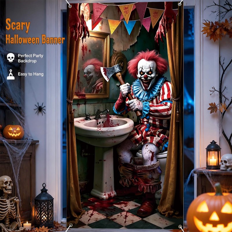 Halloween Garage Door Decoration, 70.9 x 35.4 Inch Bloody Clown