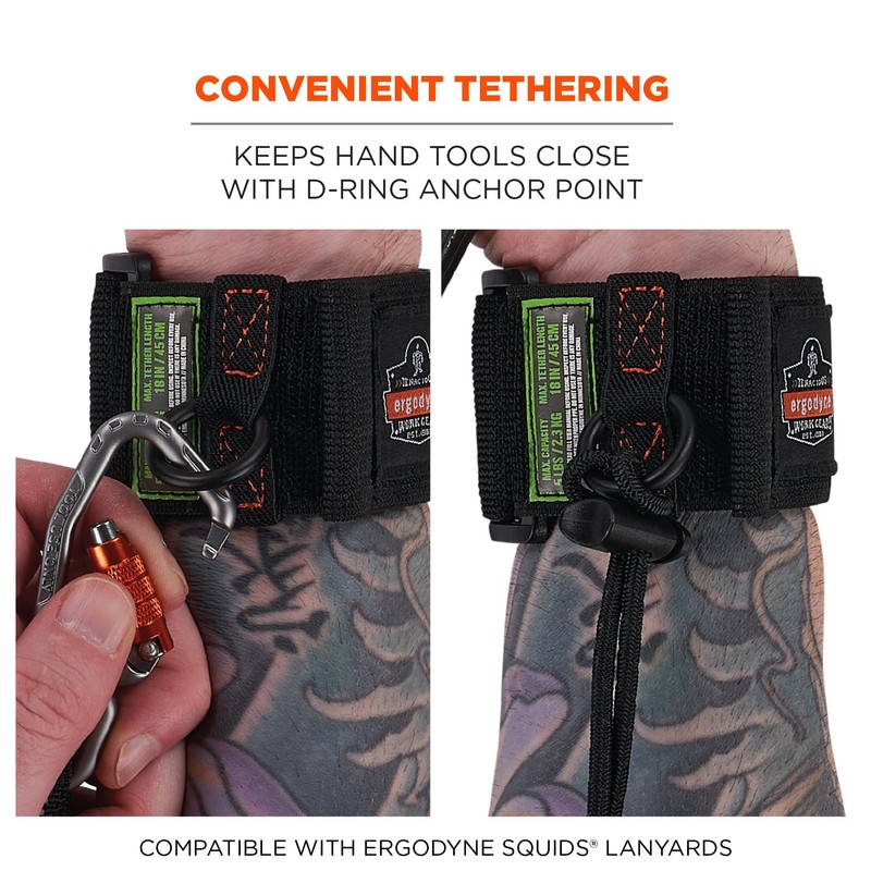 Ergodyne Squids 3123 Tool Wristband with D-Ring Tool Lanyard Tethering