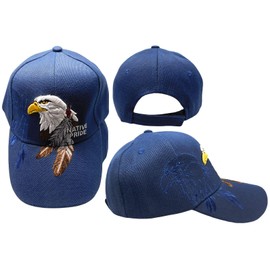 Native Pride Bald Eagle Feathers Navy Blue Shadow Navy Blue Polyester Cotton Blend Adjustable Embroidered Baseball Ball Cap Hat