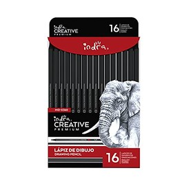 IND-0360 Set de 16 lápices de dibujo profesionales caja pvc Indra