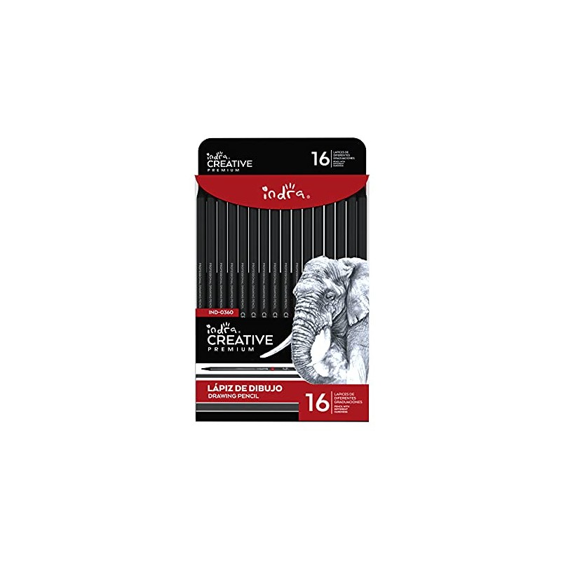 IND-0360 Set de 16 lápices de dibujo profesionales caja pvc