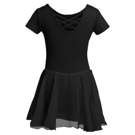 DGSHIRLDJO Children's Ballet Clothing Girls Short Sleeve Cotton Ballet Dress Ballet Jersey Dance Dress Dance Body with Chiffon Skirt Tutu, black