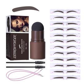 Sello De Cejas, Eyebrow Stencil stamp Kit, Polvo para Cejas Maquillaje con 12 Plantillas Reutilizables para Cejas,Sello de Polvo para Cejas de Larga Duración para Tus Cejas (marrón oscuro)
