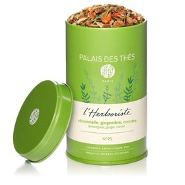 Palais des Thés - Organic L'Herboriste N°95 - Premium Gourmet Herbal Tea with Lemongrass, Ginger, and Carrot - 3.2oz Loose Leaf Metal Gift Tin