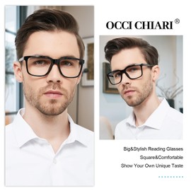 OCCI CHIARI Wide Reading Glasses Men Large Head 1.25x Strength Ultralight Readers(1.0 1.25 1.5 1.75 2.0 2.25 2.5 2.75 3.0 3.5 4.0 5.0 6.0)