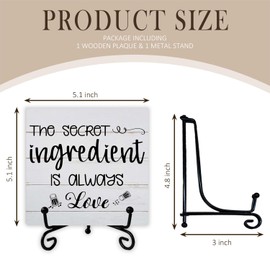 SkipTiger Funny Kitchen Counter Wooden Desk Sign, the Secret Ingredient Is Love Wood Plaque With Stand for Kitchen Counter Table Tabletop Shelf Decor