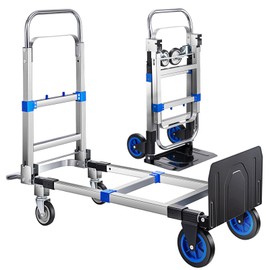 Leomru Pro 2 in 1 Aluminium Hand Truck Dolly 660lbs Capacity, Heavy Duty Convertible Hand Truck W/Pneumatic Wheels, Foldable Dolly Cart Collapsible Trolley for Moving with Retractable Handle