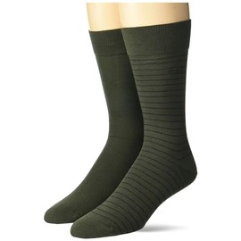 BOSS Men's Two Pack Dress Socks with Pin Stripe Detail, Dark Olive Green, 7-13