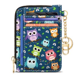GIANCOMICS Slim Wallet Credit Card Holder Women, Owls Rfid Blocking Small Card Case, Keychain Thin Pocket Curved Zipper Wallet, Travel Card Holder PU Leather ID Window, Ladies Female Gifts