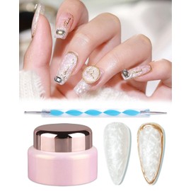 1 Jar White Pearl Gel Nail Polish Solid Shell Spiral Painting Art Design Holographic Reflective Glitter French Manicure Natural Shimmer Milky Cream DIY Professional Bulk Nails Polish 001#