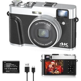 48MP Retro Digital Camera with 2.8in IPS Screen, 4K Vlogging Camera with 16X Optical Zoom, Anti Shake, Auto Focus, Travel Video Camera for Adults Kids (Black)