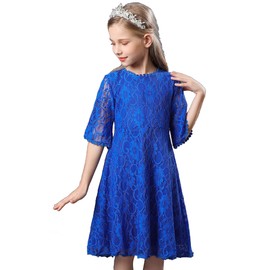 Youwon Flower Girls Dress Lace Dress Vintage Country Wedding Party Dress 2-6 7-16 Royal Blue 8-9 Years