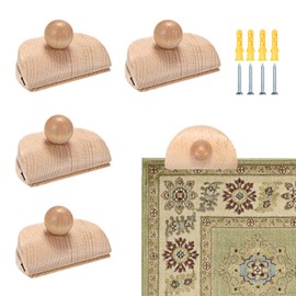 TOLIDA 4pcs Wall Mounted Tapestry Holders - Wood Blanket Hangers with Screws, Wall Clips for Rug Quilt and Other Textile, Half Round Clamps, Natural Wood Color