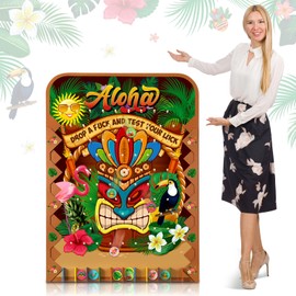 Blosssound 41.3" x 29.5" Hawaii Extra Large Prize Drop Board Game Family Luau Foldable Wood Disk Drop Game Funny Carnival Tropical Activity with 24 Colored Wooden Discs for Party Show Supplies
