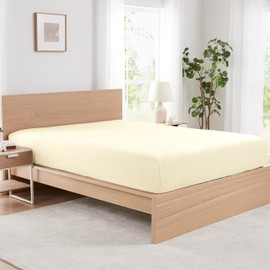 Southshore Fine Living, Inc. Two-Pack Deep Pocket Fitted Sheets, King Size, 21" Deep King Fitted Sheet Only with Extra Depth to Fit Toppers and Deep Mattresses, 2-Pack, Cream