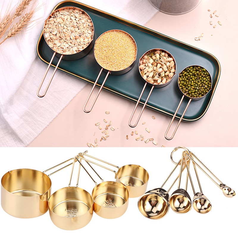 8Pcs Stainless Steel Measuring Cup Spoon Set with Scales Home