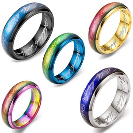EUMENIDES Color Changing Ring,Men's Women's Mood Color Changing Ring， Titanium Steel Color Ring,Novel Ring, Lovers Fashion Ring, (Lord of the Rings-5, 9(C-62MM))
