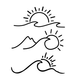 TOMALL 3pcs 7.4'' Sun and Wave Stickers for Car Window Ocean Mountain Vinyl Decals for Car Truck Bumper Fender Trunk Laptop Motorcycle (Black)