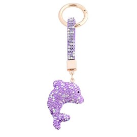 Sparkly Rhinestone Dolphin Keychain - Animal Charm for Keys, Purse, Backpack Decor | Colorful Shiny Key Ring Gift for Women-Purple