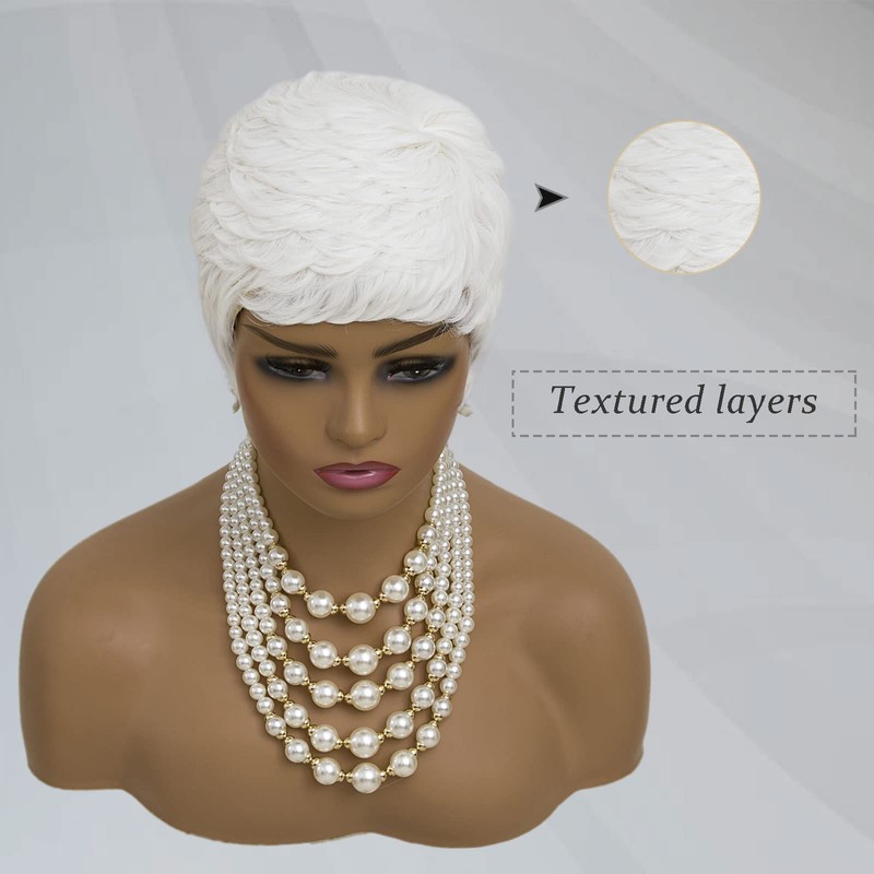 MOONSHOW Short White Pixie Wig for Women Pixie Cut Wig